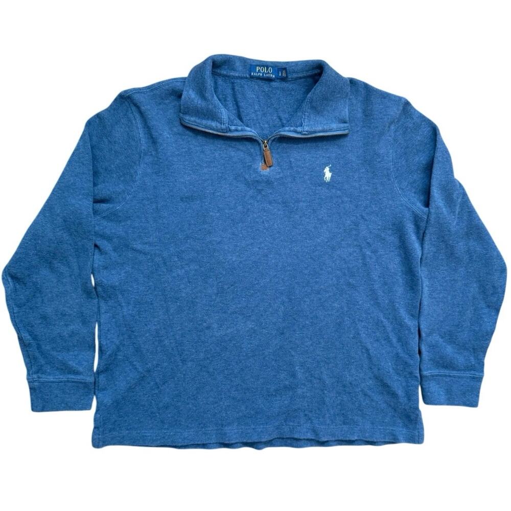 Polo Ralph Lauren Mens Blue Estate Rib 1/4 Zip Pullover Sweater Large L